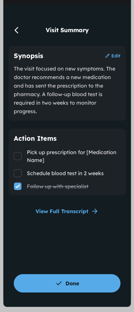 KaraWell visit summary